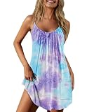 Ekouaer Nightgowns for Women Spaghetti Strap Sleepwear Sleeveless Sleep Dress with Pockets,Tie Dye Purple,XXL