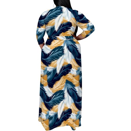 Image of SUZONANA Plus Size Maxi Dresses for Curcy Women Casual Loose 3 /4 Sleeve Long Dress with Belt