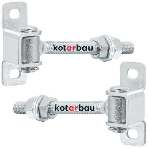 KOTARBAU® 2 x Bisagras regulables con rosca para regular y placa para fijar, Bisagra M12, Bisagras ajustables de acero, Bisagra para puertas, cancelas y portones, Bisagra con perno roscado M12, 2uds