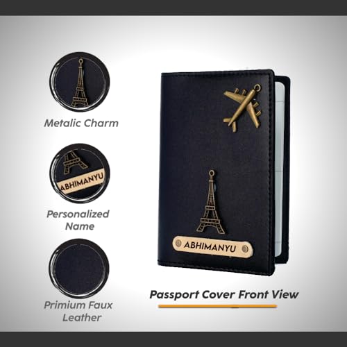 Image of Personalized Wallet, Keychain and Passport Combo | Personalized Wallet Keychain Passport Set with Name Printed Keychains pssports for Men | Customised Gift Set for Men with Name & Charm, Black