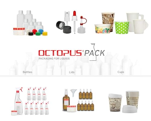 Octopus 10 x 30 ml Liquidflaschen mit Trichter + Etiketten, weiche LDPE Dosierflaschen, Plastikflaschen + weiße Deckel, Malflasche, Stiftflaschen