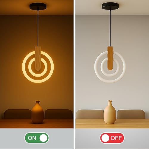 Image of Lampmaster Modern 2-Ring LED Pendant Light with Wooden Accent | Warm White Glow Ceiling Hanging Lamp | Elegant Chandelier for Dining Room, Bedroom, Living Room, Restaurants, Coffee Shop & Office