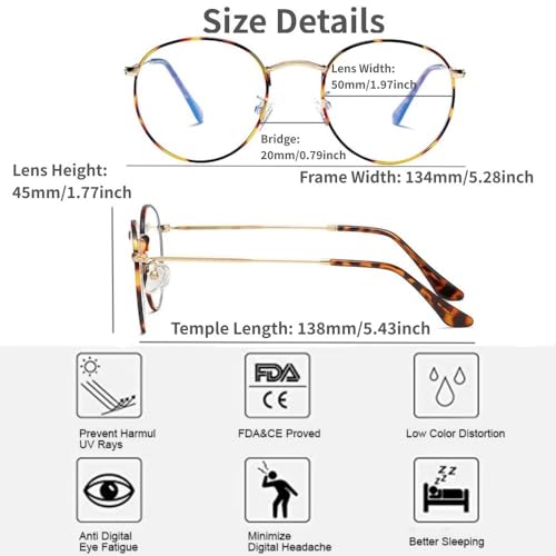 LNTICB® Lunettes Anti Lumière Bleue Homme et Femme Lunettes Gaming d'Ordinateur Lunettes pour Ecran Verres Transparent Ultra Légère Rétro Ronde Monture Métal Filtre UV400 Anti Fatigue Oculaire – vue 5
