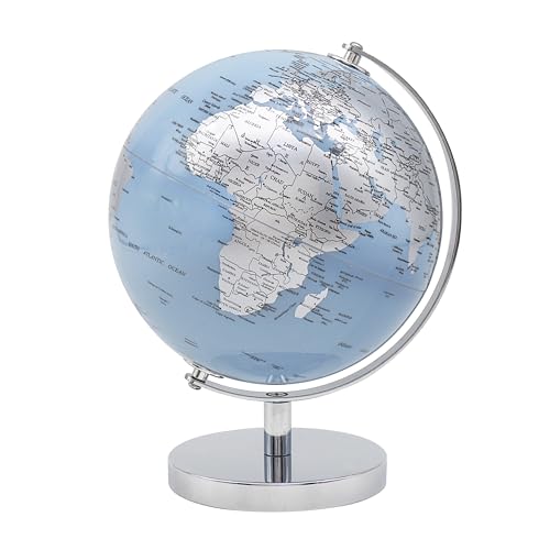 Globe terrestre bleu et argent 15 cm pour apprendre la géographie et décorer la maison