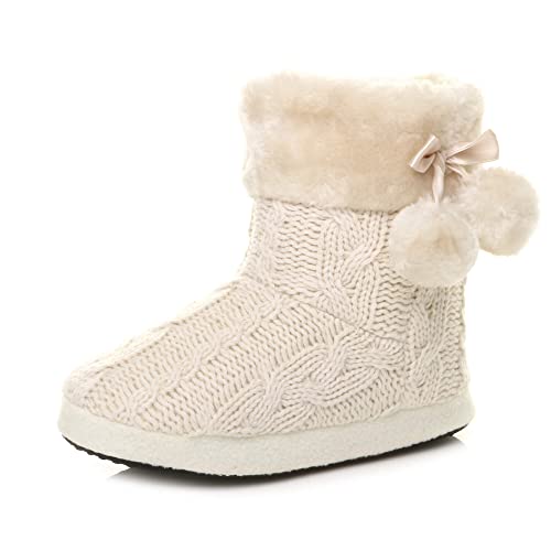 Image of AJVANI winter slipper pom pom faux fur lined knitted ankle boots size 6 39