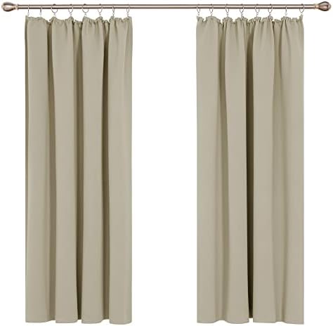 Deconovo Thermal Insulated Tape Top Curtains, Pencil Pleat Blackout Curtains, 46 x 54 Inch, Beige, 2 Panels