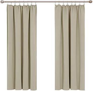 Deconovo Thermal Insulated Tape Top Curtains, Pencil Pleat Blackout Curtains, 46 x 54 Inch, Beige, 2 Panels