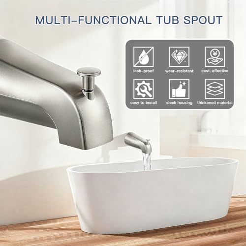 Brushed Nickel Bathtub Spout with Diverter, All Metal,5.3 Inch Tub Spout, Fits 1/2\" Copper Slip-On and 1/2\" or 3/4\" IPS Threaded Pipes, Leak-Free, Slip Fit Tub Spout with Pull-Up Diverter - Thumbnail 7