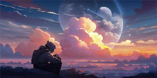 Diamond Painting Complet Grand Format 70x140cm Motif Astronaute au Coucher de Soleil