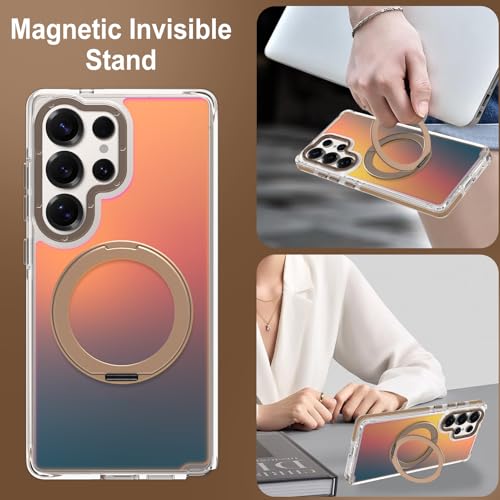 Image of Magnetic for Samsung Galaxy S25 Ultra Case with 360 Stand [Compatible with Magsafe] [Fluorescent Design] [1 Screen Protector] Slim Translucent Matte Case for Galaxy S25 Ultra 6.9 inch, Desert