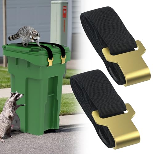 2 Pack Trash Can Lock for Raccoons, Adjustable Lid Strap with Metal Claw