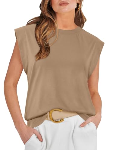 ATHMILE Women's Sleeveless Summer Tank Tops Casual Trendy T Shirts Basic Trendy Cap Sleeve Oversized Tee - Main Image