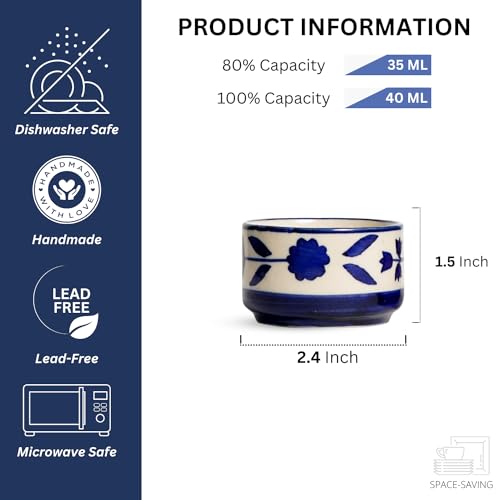 Image of Freakway Hand Painted White Ceramic Dip Bowls | Bowls Set of 2, 40Ml | Bowl for Serving Chutney Bowl /Pickle Bowl /Small (Floral BLU & WHT)
