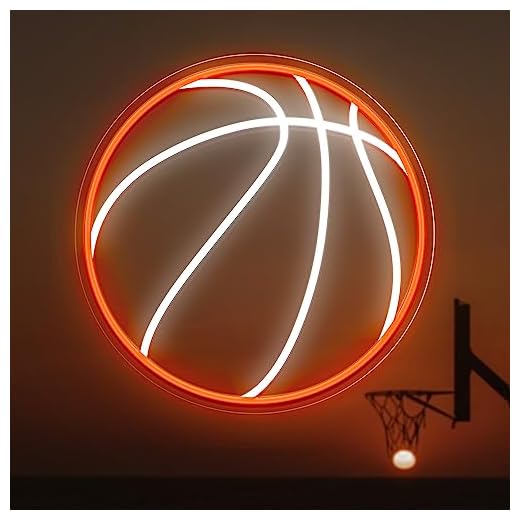 Basketball Neon Sign, 12.6×12.6 Inch Basketball Led Neon Light, Dimmable LED Neon Signs for Wall Decor, Powered by USB Wall Decor Aesthetic, Sports Neon Signs for Room Bedroom Shop Decor
