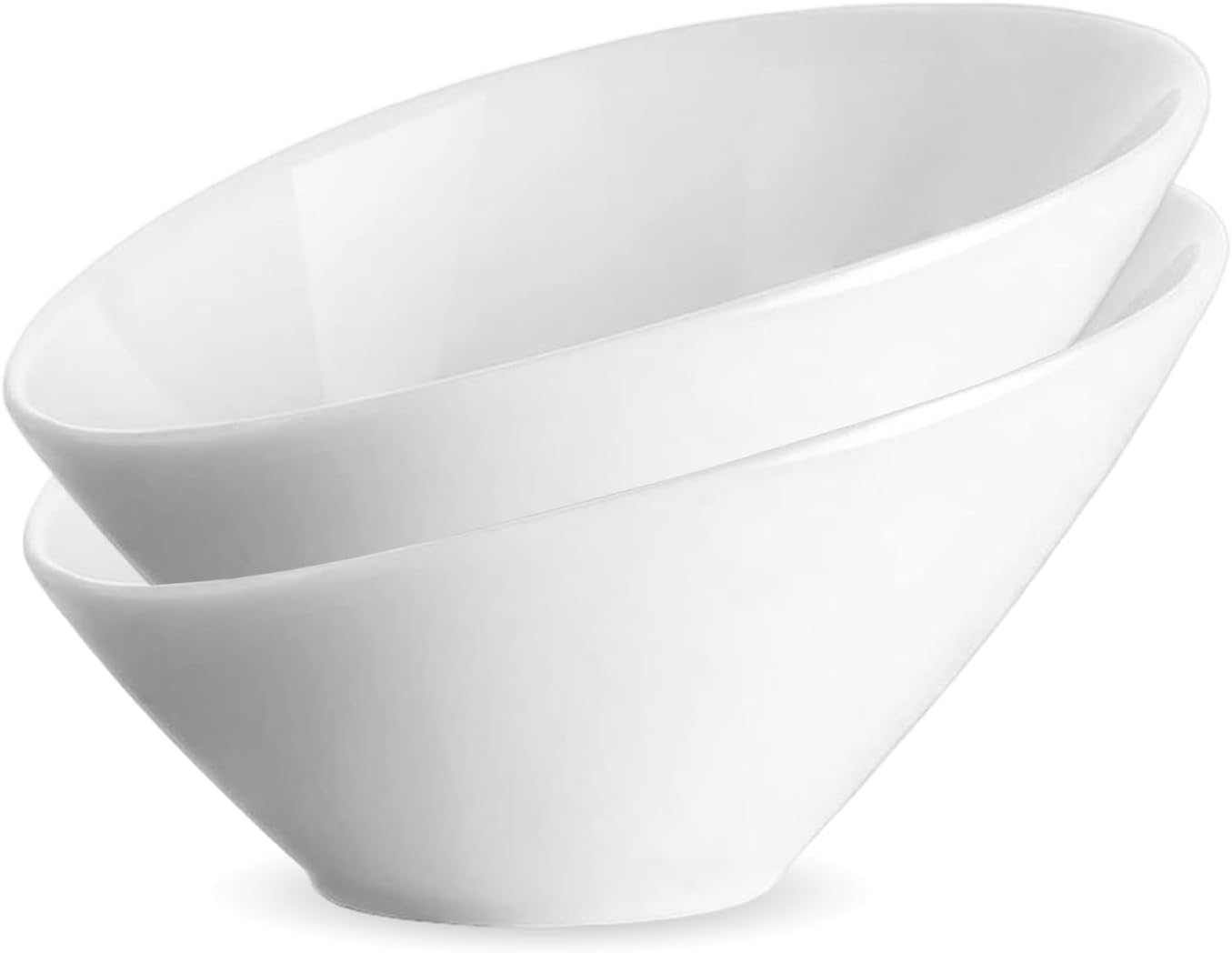 White Angled Serving Bowls – 26 OZ Porcelain Salad Bowls for Pasta, Soup, Rice, Fruit, Cereal - Elegant Angled Design for Home & Restaurant Use, Dishwasher & Microwave Safe Set of 2