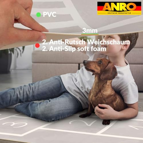 ANRO Spielteppich Teppich Läufer Kinderteppich Spieleboden Hüpfspiel Hüpfkästchen rutschfeste Unterseite in Grau 240x65cm