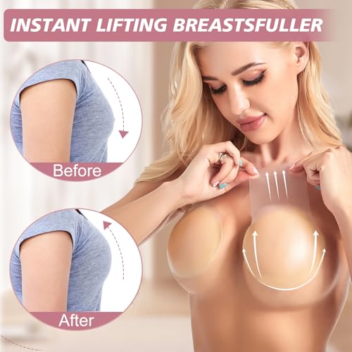 Brightdeal Wiederverwendbarer Silikon Klebe-BH Push-Up – Unsichtbar & Selbstklebend, Starker Halt für Große Brüste, Hautfarben, Perfekt für Abendkleider, Hochzeiten & Tops – Größen: C bis D-Cup