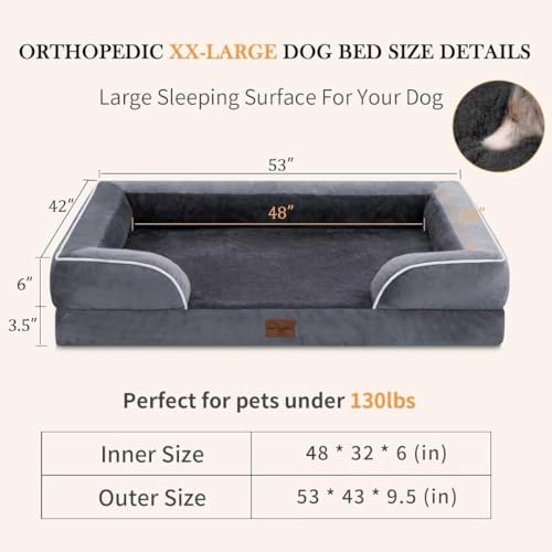 Comfort Expression Waterproof Orthopedic Foam Dog Beds, XXL Orthopedic Dog Bed for Extra Large Dogs, Washable Dog Sofa Bed with Removable Cover & Non-Slip Bottom(XX-Large,Dark Grey)