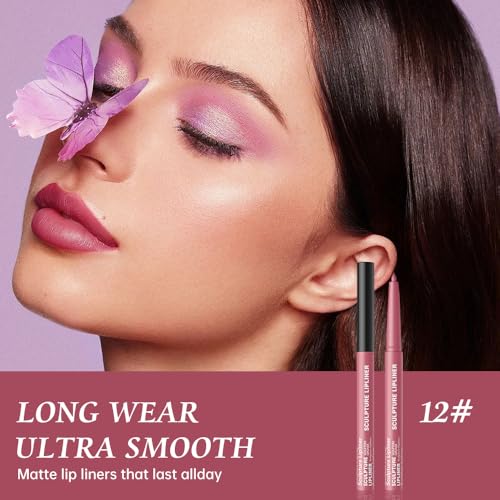 Image of K12 Hxssll 12 Colors Matte Lip Liner Pencil - Long Lasting Waterproof Lip Liner, Smudge Proof Transfer Proof Lip Pencil, High Pigment Lip Makeup for Defining & Filling Lips (12#, 1PCS)