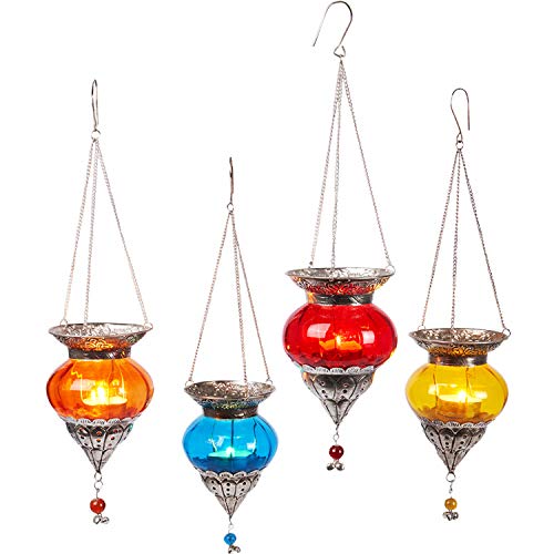 4er Set Orientalisches Windlicht Hängewindlicht Glas Bara Bunt 15 cm groß | Orientalische Glas Teelichthalter mit Henkel… – Bild 8