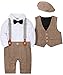 SANMIO Baby Jungen Bekleidung Set, Taufe Junge 3tlg with Fliege + Weste + Hut Gentleman Langarm Anzug Outfit für Festlich Geburtstag Hochzeit, 3-6 Monate(Körpergröße 60), Braun