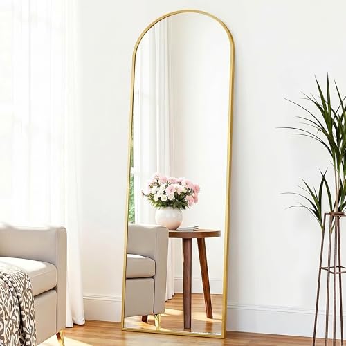 Suidia 56x14 Arched Full Length Mirror with Stand Full Body Mirror with Aluminum Frame Freestanding/Leaning/Wall-Mounted Floor Mirrors for Bedroom LivingRoom Entryway Dressing Room Gold