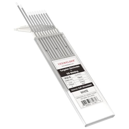 YESWELDER TIG Welding Tungsten Electrode 0.8% Zirconiated 3/32" x 7" (White, WZ8/EWZr-0.8) 10-pk