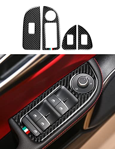 Car Window Lift Trim Switch Control Sticker Carbon Fiber Decal Trim Cover fits for Alfa Romeo Giulia 2016-2026 Accessories - Stelvio NOT FIT