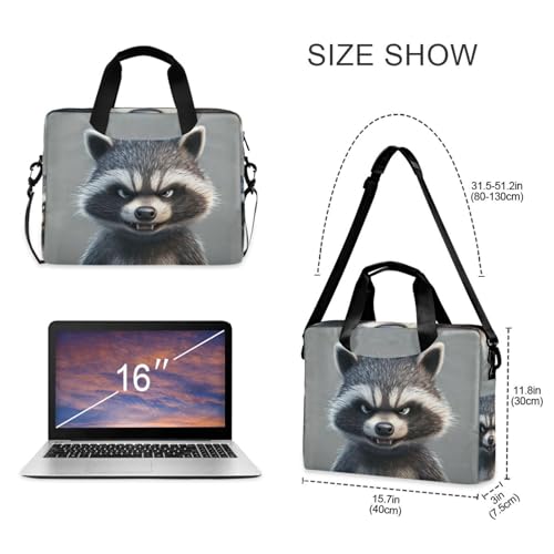 Funda para portátiles 15.6" con asa y correa gris dibujo mapache miniatura 4