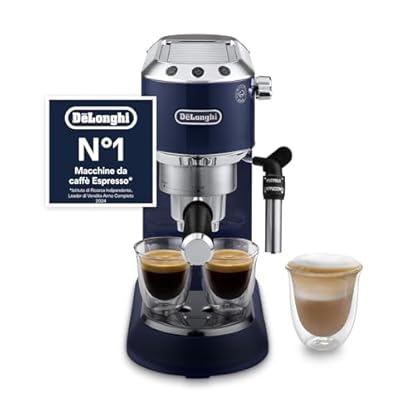 Foto di De’Longhi Dedica Style – Perfetto Macchina da Caffè Espresso, Compatibile con Cialde ESE, Montalatte Manuale per Cappuccino, Pannello di Controllo con Pulsanti, Larghezza 15 cm, Blu (EC685.BL)