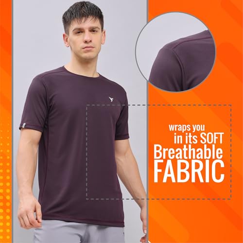 Image of TECHNOSPORT Men's Slim Fit Polyester Activewear Sports T-Shirt with Moisture-Wicking Comfort for Workout, Running & Gym
