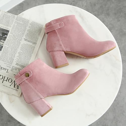 Botines para mujer de tacón ancho y punta redonda marca Onewus 5