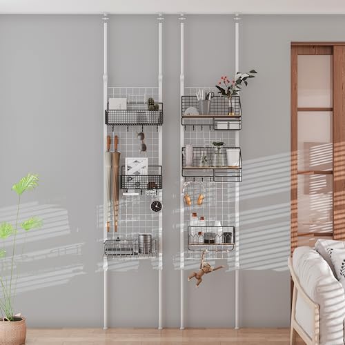 LunarLight 突っ張りメッシュパネル 突っ張り棒 突っ張りパーテーション (ワイヤーネットメッシュタイプ)幅40×奥行2.5×高さ165-290cm (3連体Sフック2個付き) 壁掛け 小物展示収納 壁面収納 天井 間仕切り 頑丈 組立簡単 耐震転