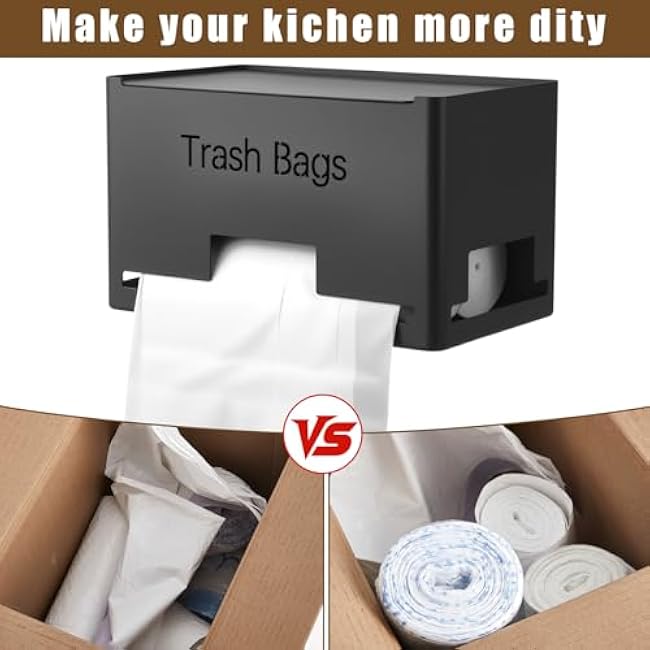 Metal Trash Bag Dispenser Holder Large Fridge Plastic Garbage Bag Organizer for Kitchen Cabinet Countertop(9 x 5 x 5 Inches)