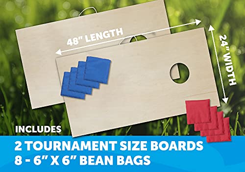 Triumph Sports 2x4 and 2x3 Solid Wood Premium Cornhole Sets - Birch Veneer Plywood - Solid Wood Rear Legs - Interior Bag Storage - 8 Bags Included.