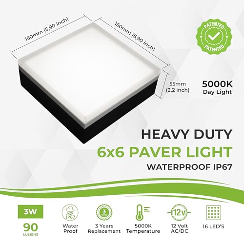 Image of LUMENGY Paver Light 6x6 Inch (5.9x5.9), 5000K Daylight, Glare-Free Brick Lighting for Driveways, Walkways, Pool Decks and Patios, 12V Hardwired, IP67 Waterproof, Drive-Over Rated