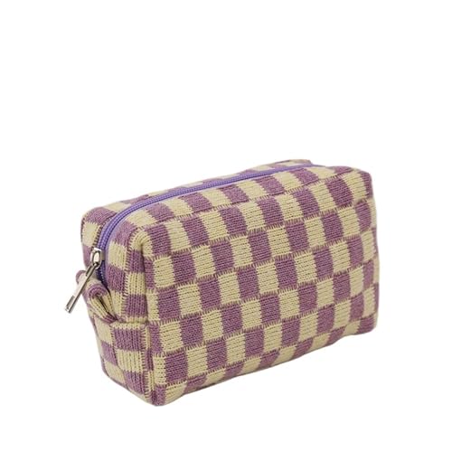 Trousse de maquillage en tricot haut de gamme à motif damier chic