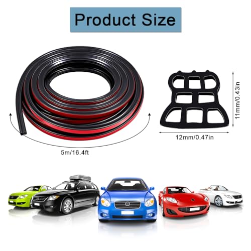 Image of STHIRA16.4'' Thickened Automotive Weather Stripping, Three-Layer 8-Hole Car Door Seal Strip Self Adhesive Weather Stripping for Noise Reduction, Waterproof Self-Adhesive Rubber Seal