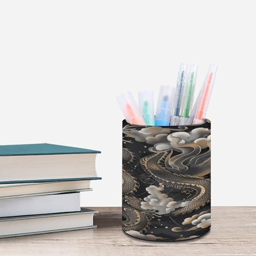 DJUETRUI Porte-crayons rond multifonction en forme de dragon chinois noir pour bureau à domicile – vue 6