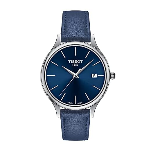 Tissot Relógio feminino Bella Ora 316L caixa de aço inoxidável quartzo, azul, couro, 16 (T1032101604100), Azul