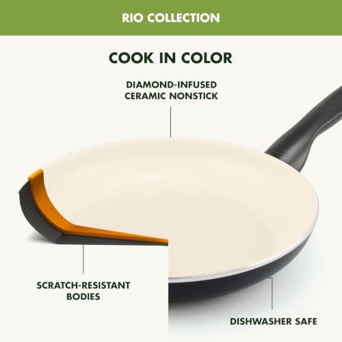 Image of GreenPan Rio Hard Anodized Healthy Ceramic Nonstick, 7 inch 9.5 inch and 11 inch 3 Piece Frying Pan Skillet Set, Soft Grip Handle, PFAS-Free, Dishwasher Safe, Oven Safe, Black