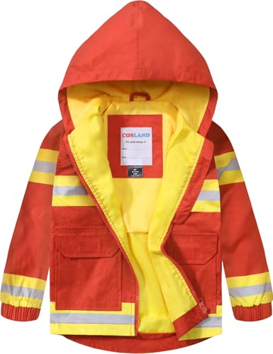 COSLAND Toddler Boys Girls Rain Jacket Waterproof Hooded Raincoat, 2-5T