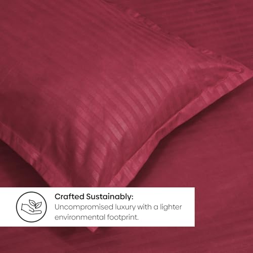 Image of Rivermoor Ultrasoft Bedsheet for Double Bed | Queen Size Bed Sheet with 2 Pillow Covers | Maroon Satin Stripe | 90 x 98 Inches | Breathable & Hypoallergenic