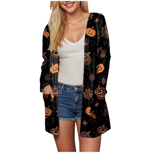 2025 Fall Halloween Sweaters for Women Funny Pumpkin Print Fall Winter Long Sleeve Button Knit Cardigan Sweater3