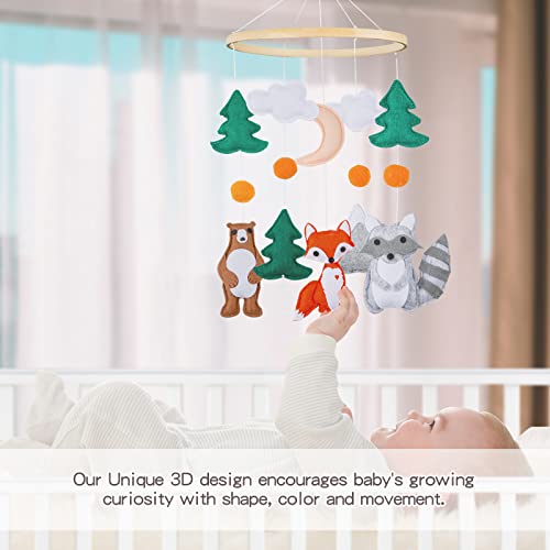 Image of PINNKKU Woodland Animal Baby Mobile | Nursery Mobiles | Woodland Nursery Decor | Crib Mobile for Baby Boys and Girls | Crib Bedding Accessory| Baby Gift