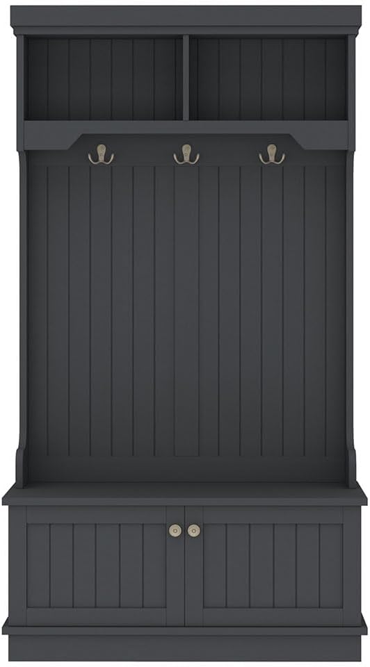 Hall Tree, Modern 4-in-1 Storage Hall Tree with Bench, Multi-Purpose Home Organizer with Coat Rack and Hooks, Entryway Coat Rack for Living Room, Hallway,Black