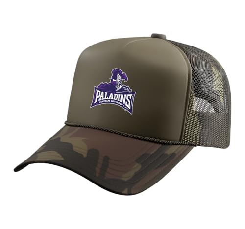 Furman Paladins | Official NCAA University Merch | PPFUR03 Trucker Hat with Adjustable Mesh Back, Camo Green