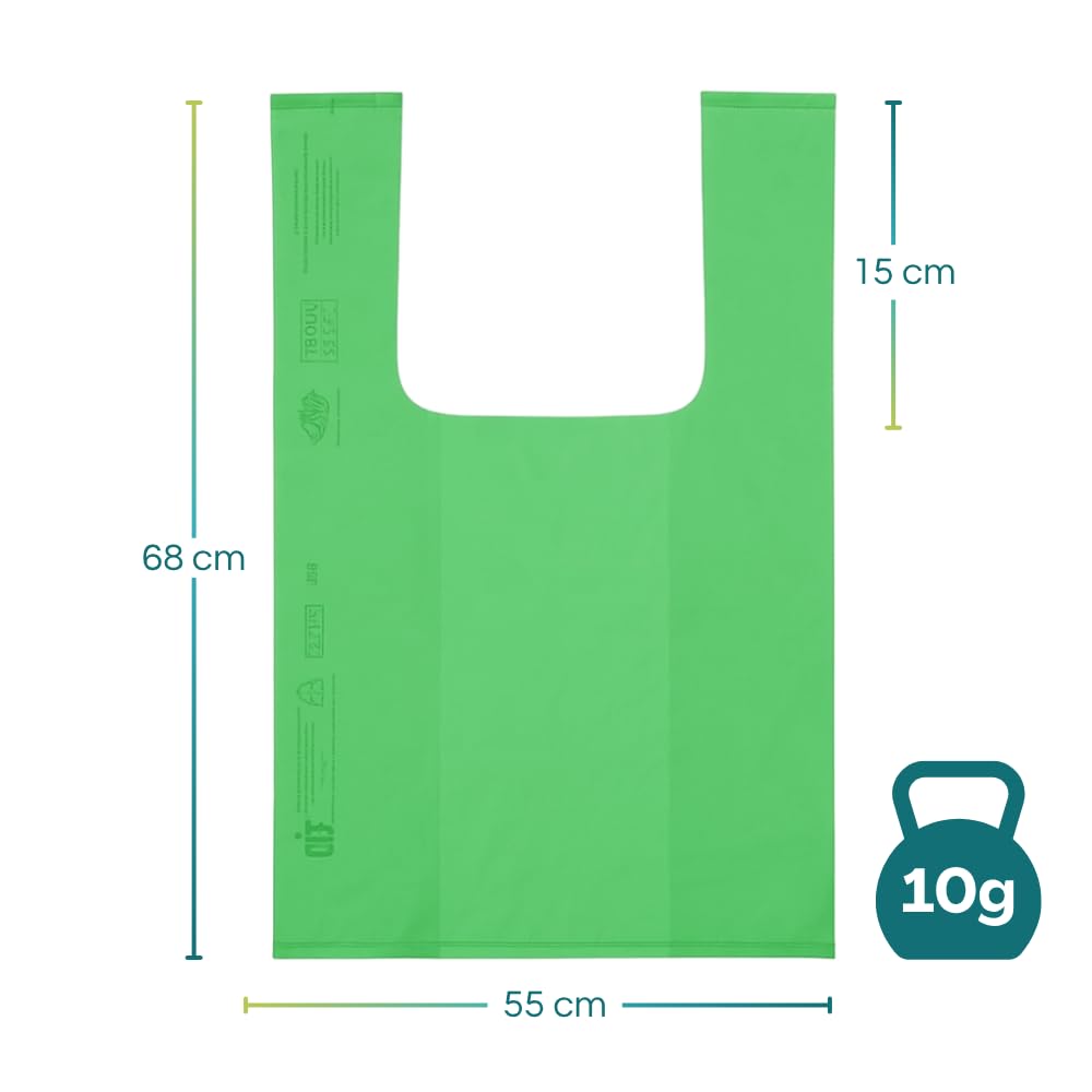 Palucart® 375 Sacchetti Biodegradabili f.to 55 x 68 da 30 Litri, Sacchi Raccolta Umido Salvagoccia con Manico lungo, 25 Rotoli da 15 Sacchi Organico compostabili e biodegradabili colore verde - M