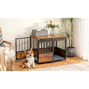 KOOPRO 32 Inch Dog Crate Furniture with Cushion for Large Medium Dogs, Wooden Heavy Duty Dog Kennel with Double Doors, Decorative Pet House Dog Cage Side End Table Indoor, Sliding Door Chew-Resistant KOOPRO 32 Inch Dog Crate Furniture with Cushion for Large Medium Dogs Wooden Heavy Duty Dog Kennel with Double Doors Decorative Pet House Dog Cage Side End Table Indoor Sliding Door Chew Resistant