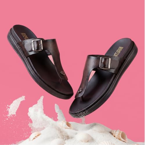 Image of DOCTOR EXTRA SOFT Men's Classic Casual Original Leather Thong Black /Brown Sandals /Chappals with Memory Foam Cushion| Stylish & Non-Slip|Comfortable & Lightweight |Flip flops Slippers Gents & Boys F-3